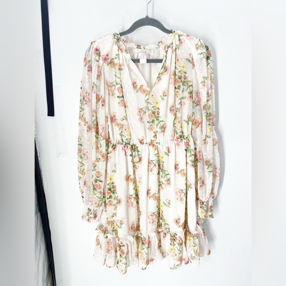 Rachel Parcell Women’s Floral Print Swiss Dot Dress Sz S  with Ruffle Hem - Picture 5 of 7